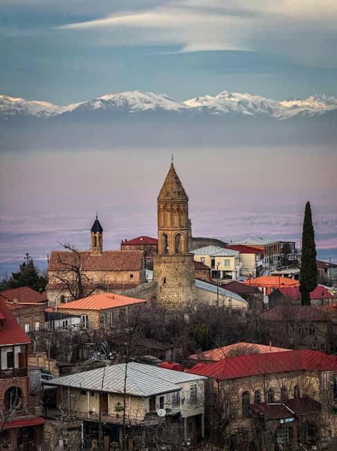 Kakheti, City of Love Sighnaghi Bodbe Monastery Tour - Lunch looks out across the Alazani Valley